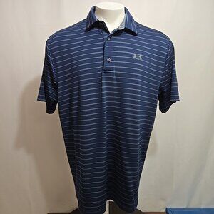 Under Armour Playoff Polo Shirt Mens Size XL Navy Blue Striped Golf